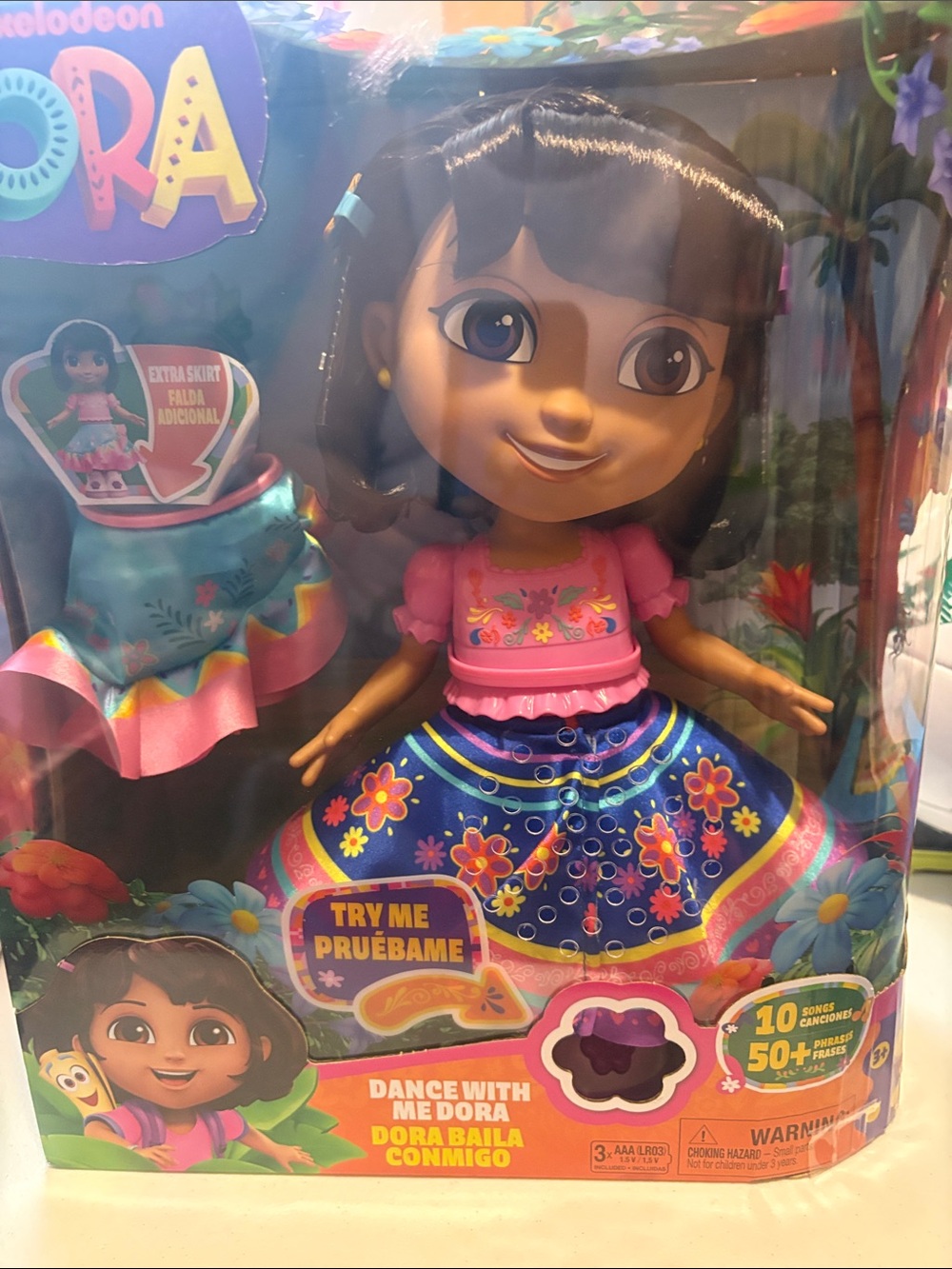 Nickelodeon Dora Doll - Pink Top & Blue Floral Skirt with Extra Skirt